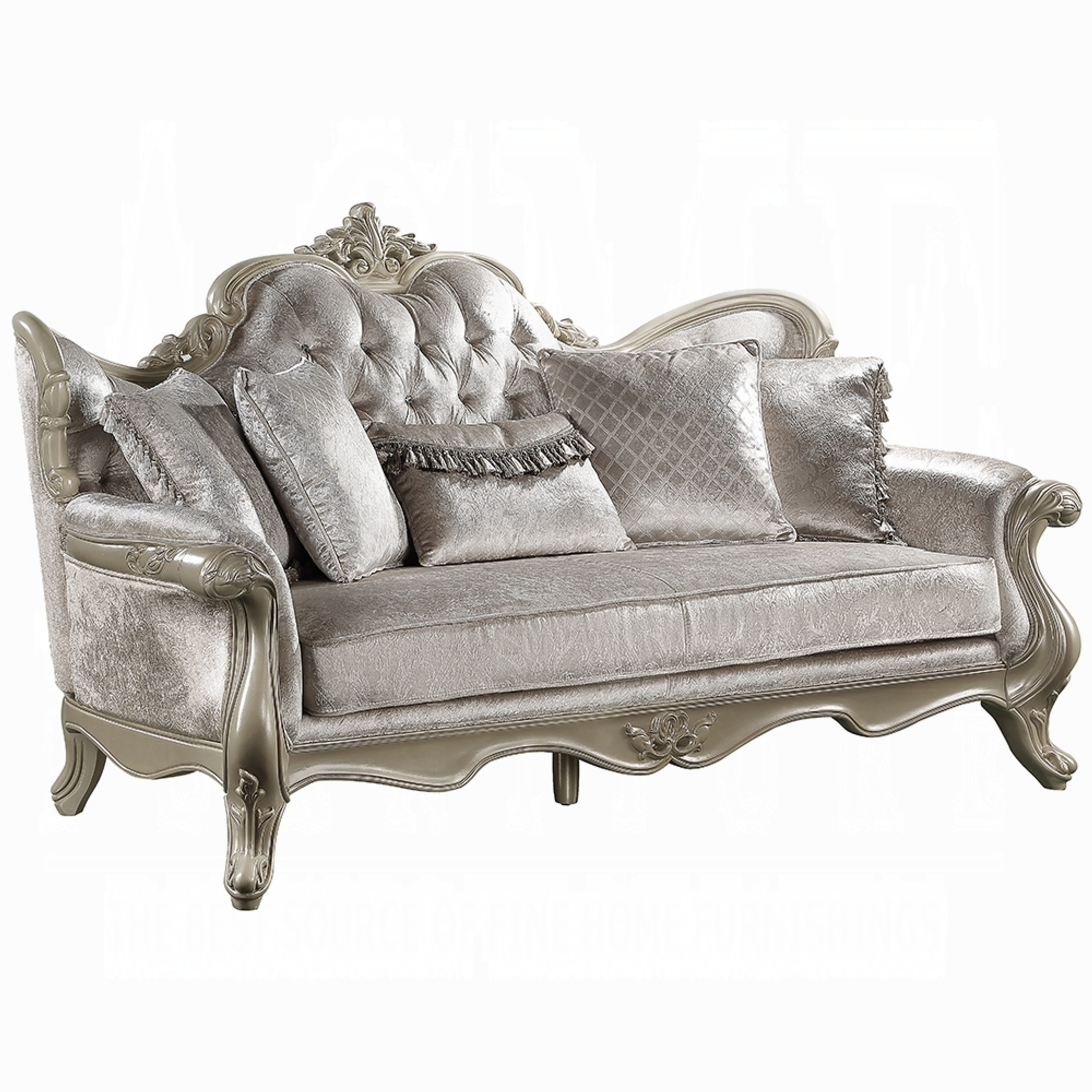 Canapé Bertha, style classique européen sculpté, beige champagne, 85 pouces