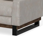 Canapé Bery, piètement moderne en pin massif, similicuir blanc ivoire doux