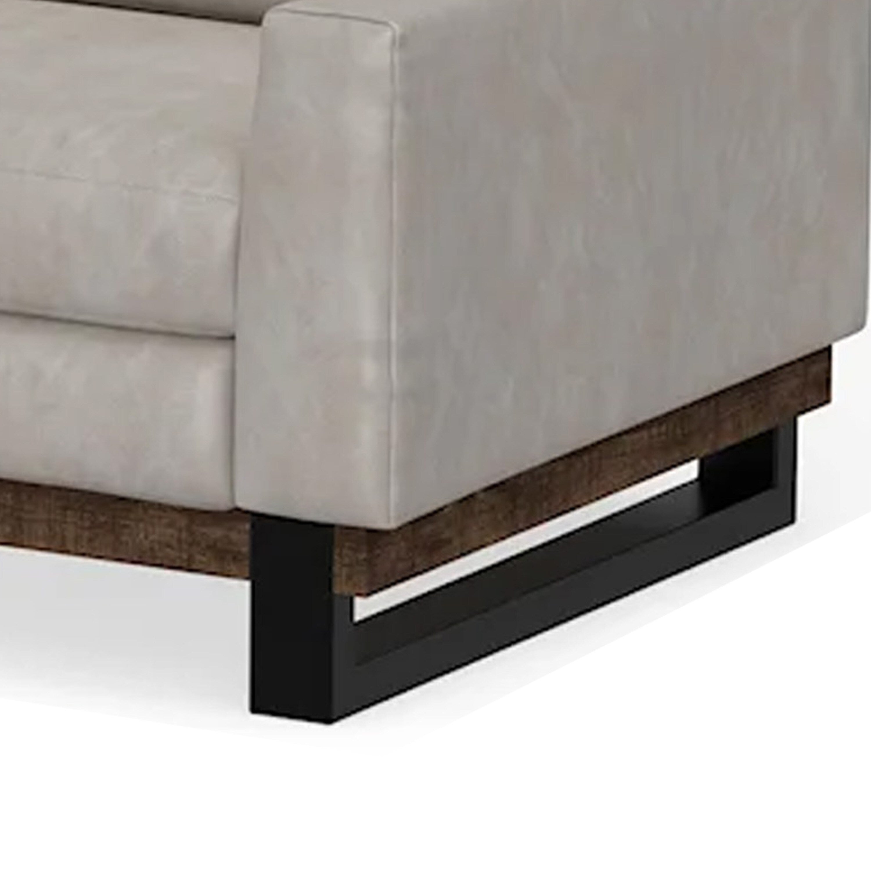 Canapé Bery, piètement moderne en pin massif, similicuir blanc ivoire doux