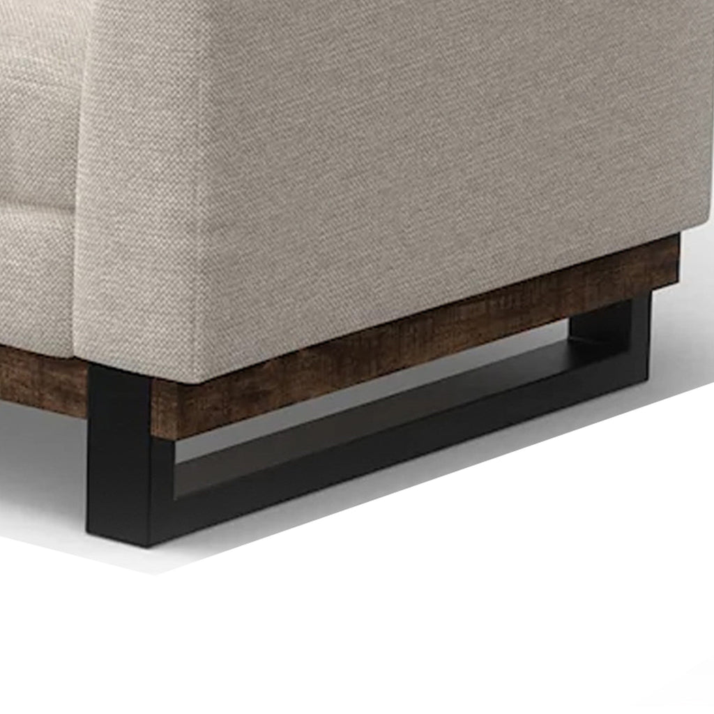 Canapé Bery, piètement moderne en pin massif, polyester beige clair doux