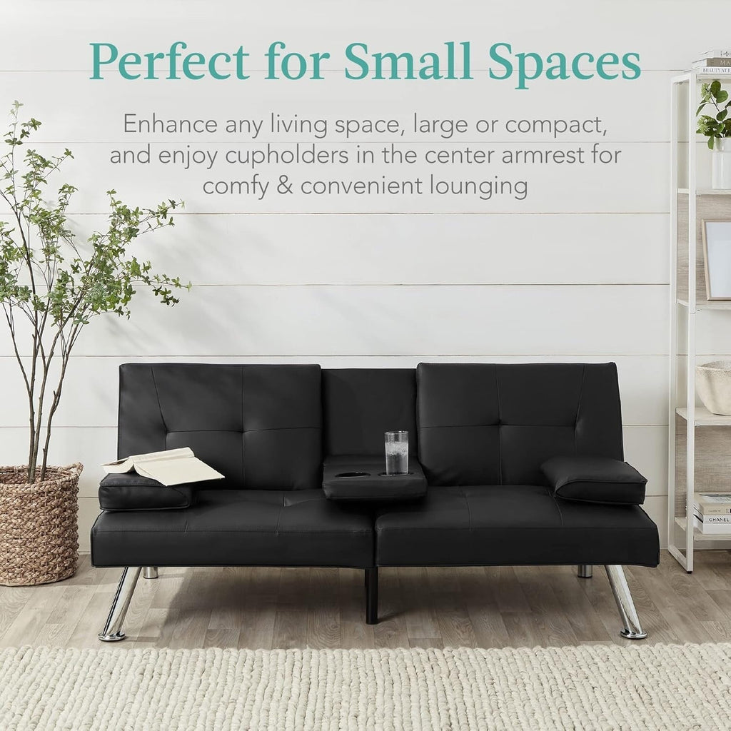Canapé-lit convertible Best Choice en similicuir avec accoudoirs amovibles, noir