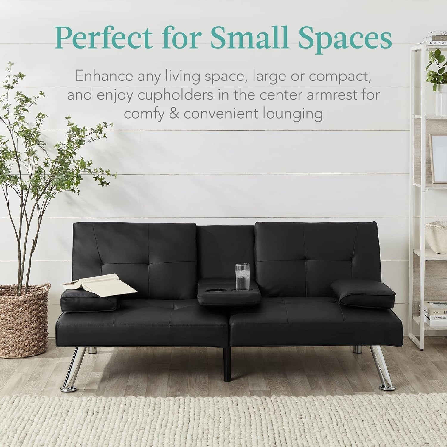 Canapé-lit convertible Best Choice en similicuir avec accoudoirs amovibles, noir