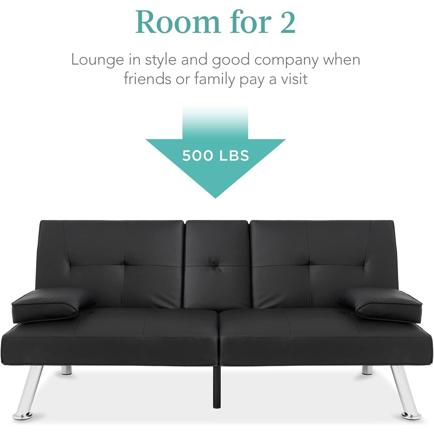 Canapé-lit convertible Best Choice en similicuir avec accoudoirs amovibles, noir