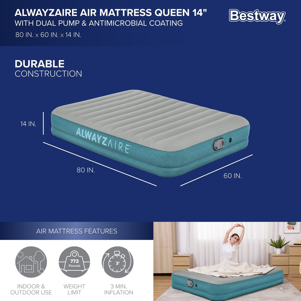 Matelas gonflable Bestway AlwayzAire 14 avec pompe rechargeable, Queen
