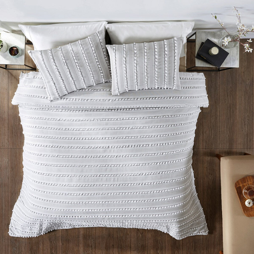 Parure de couette Angelique Better Trends 100 % coton touffeté doux en peluche chenille élégante à rayures lavable en machine et sèche-linge