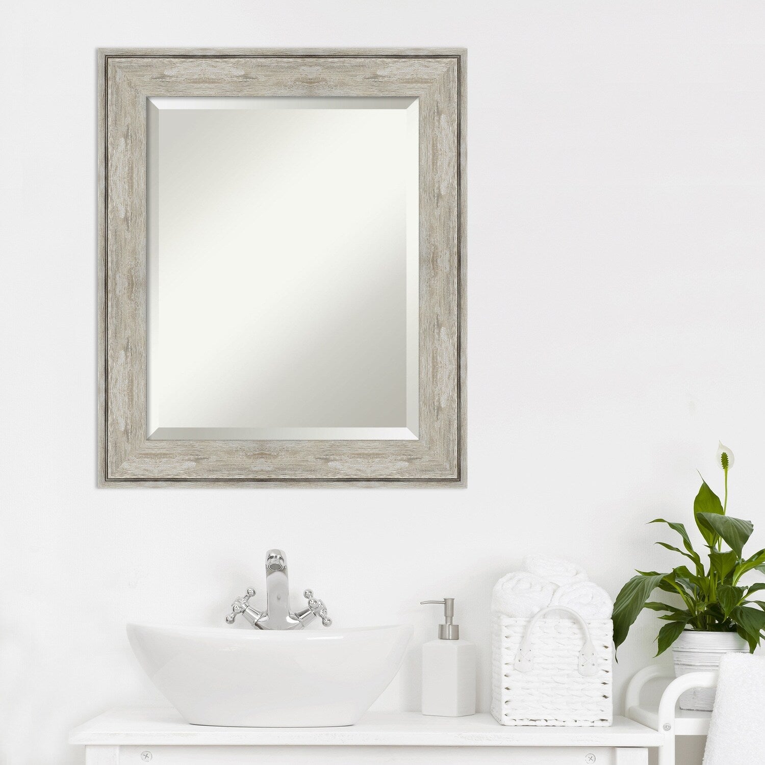 Miroir mural biseauté pour salle de bain - Cadre métallique craquelé
