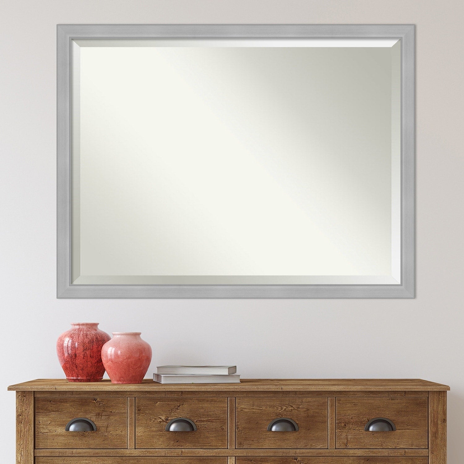 Miroir mural biseauté pour salle de bain - Cadre en nickel brossé Vista