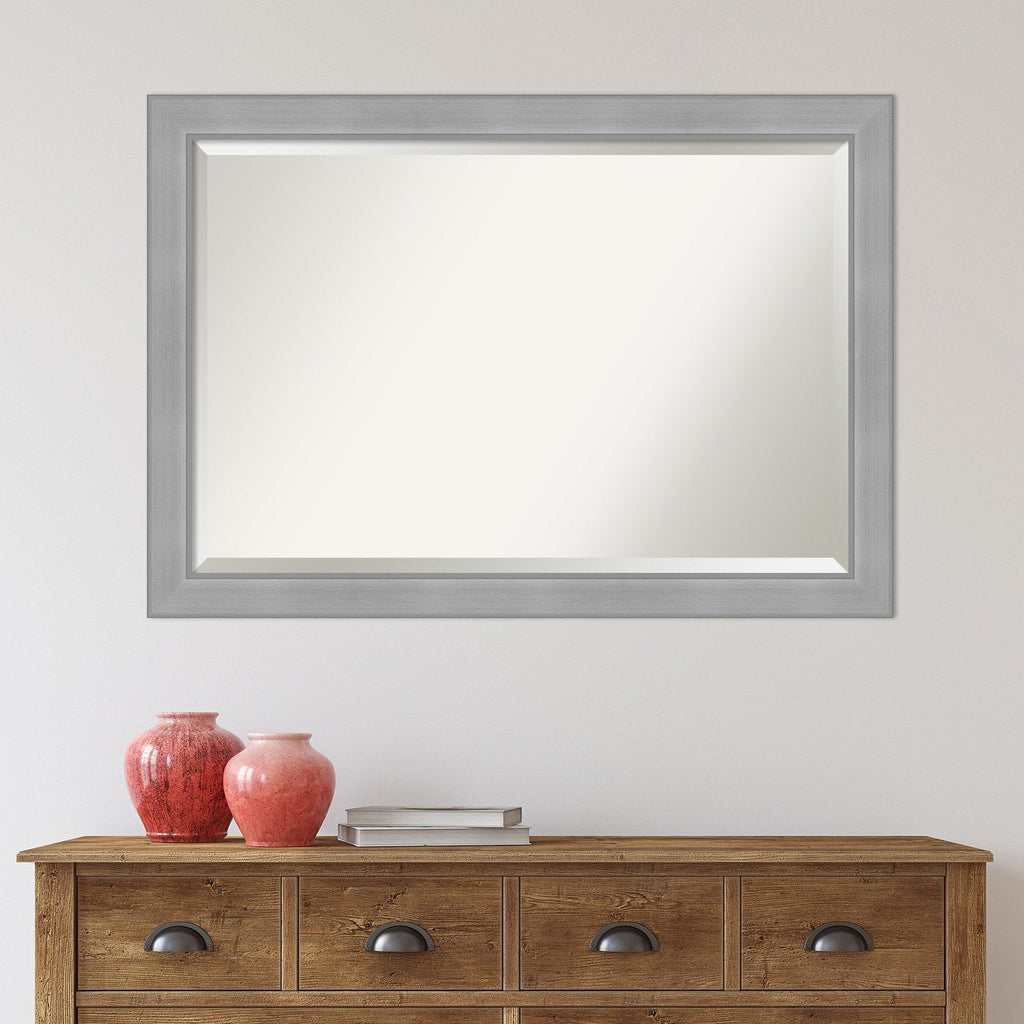 Miroir mural biseauté pour salle de bain - Cadre en nickel brossé Vista
