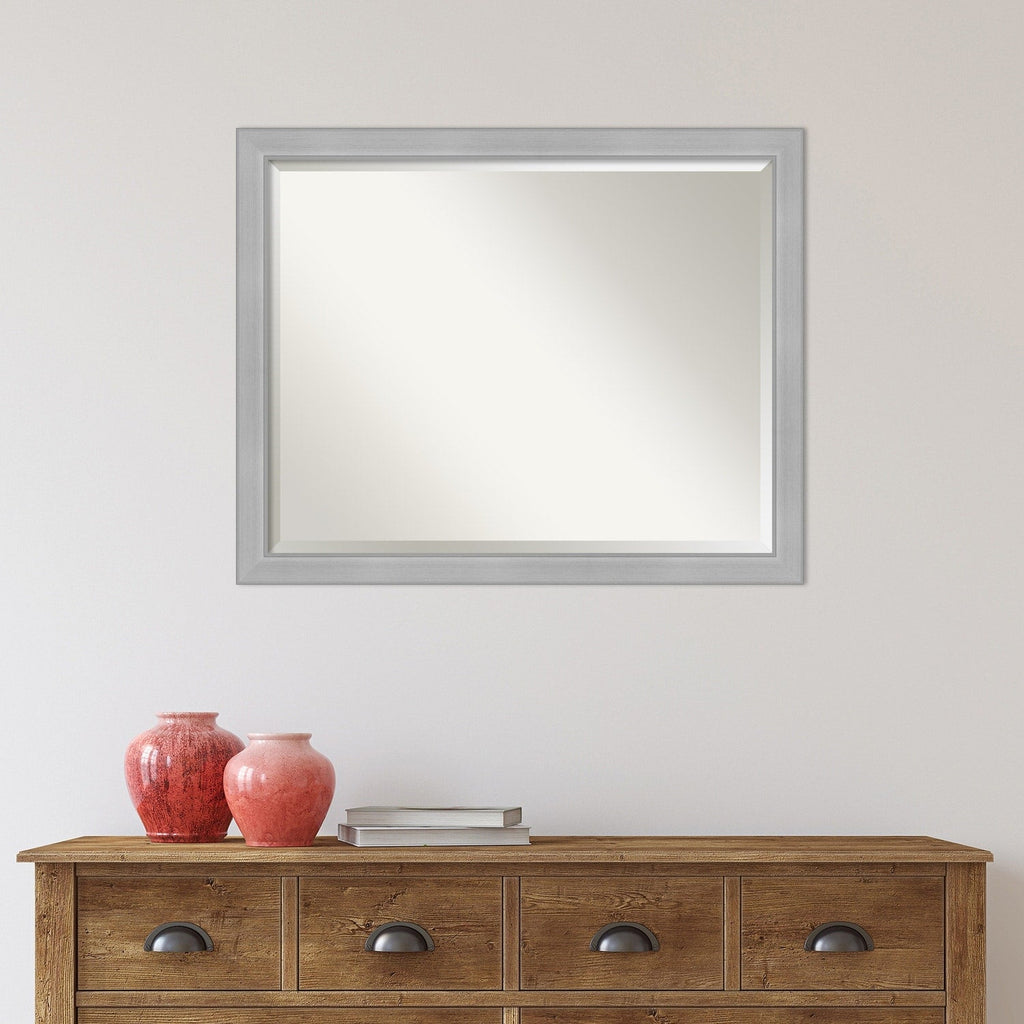 Miroir mural biseauté pour salle de bain - Cadre en nickel brossé Vista