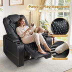 Grand fauteuil inclinable électrique de luxe en similicuir noir pour personnes âgées, avec ports USB et 2 porte-gobelets.