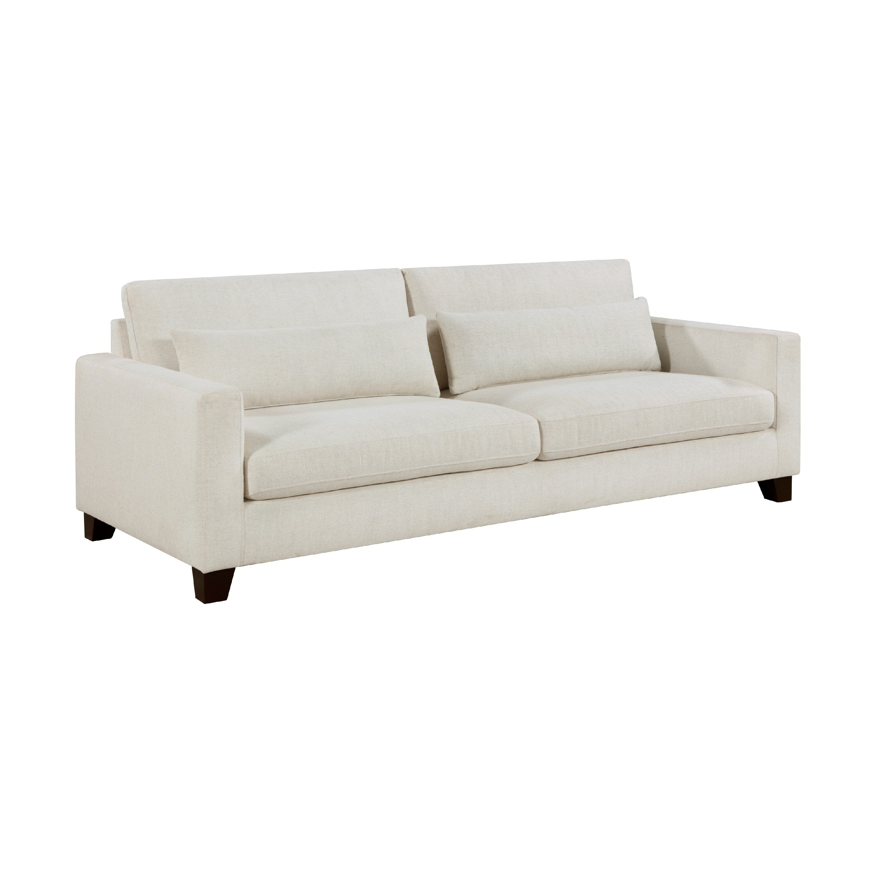 Canapé Bior, 2 coussins lombaires, tissu ivoire, 226 cm, design moderne