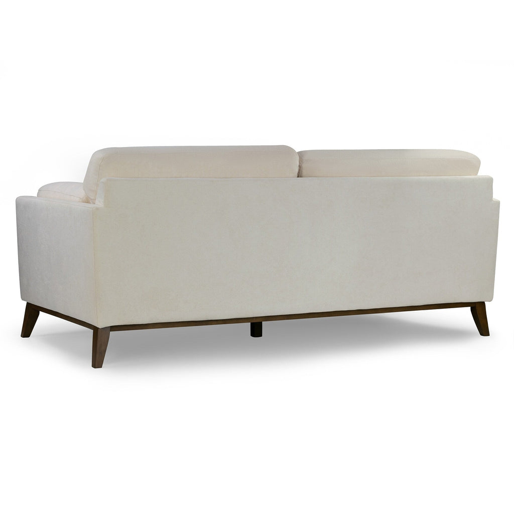 Canapé Birre en tissu micro-bouclé beige avec pieds en bois de noyer