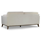 Canapé Birre en tissu micro-bouclé beige avec pieds en bois de noyer