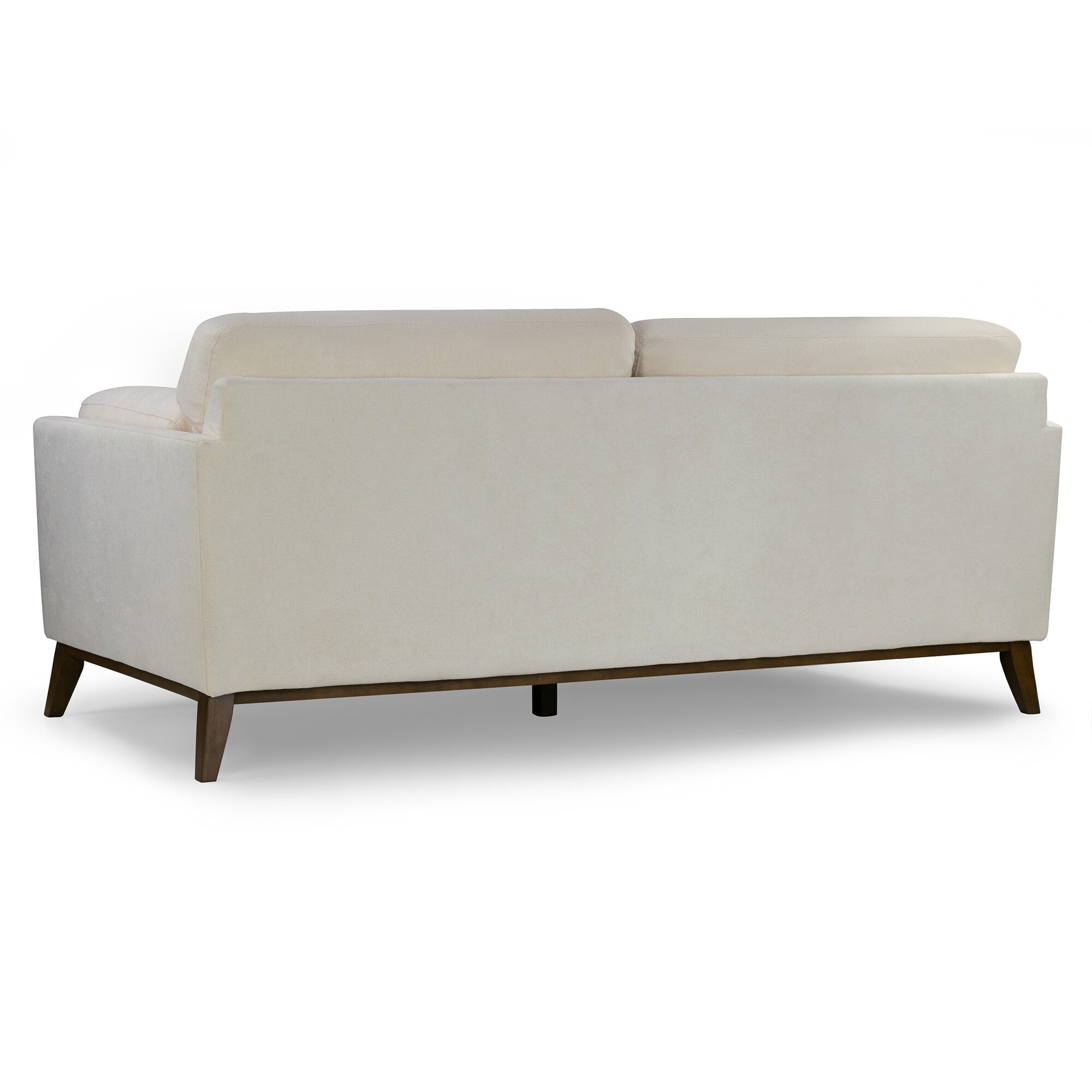 Canapé Birre en tissu micro-bouclé beige avec pieds en bois de noyer