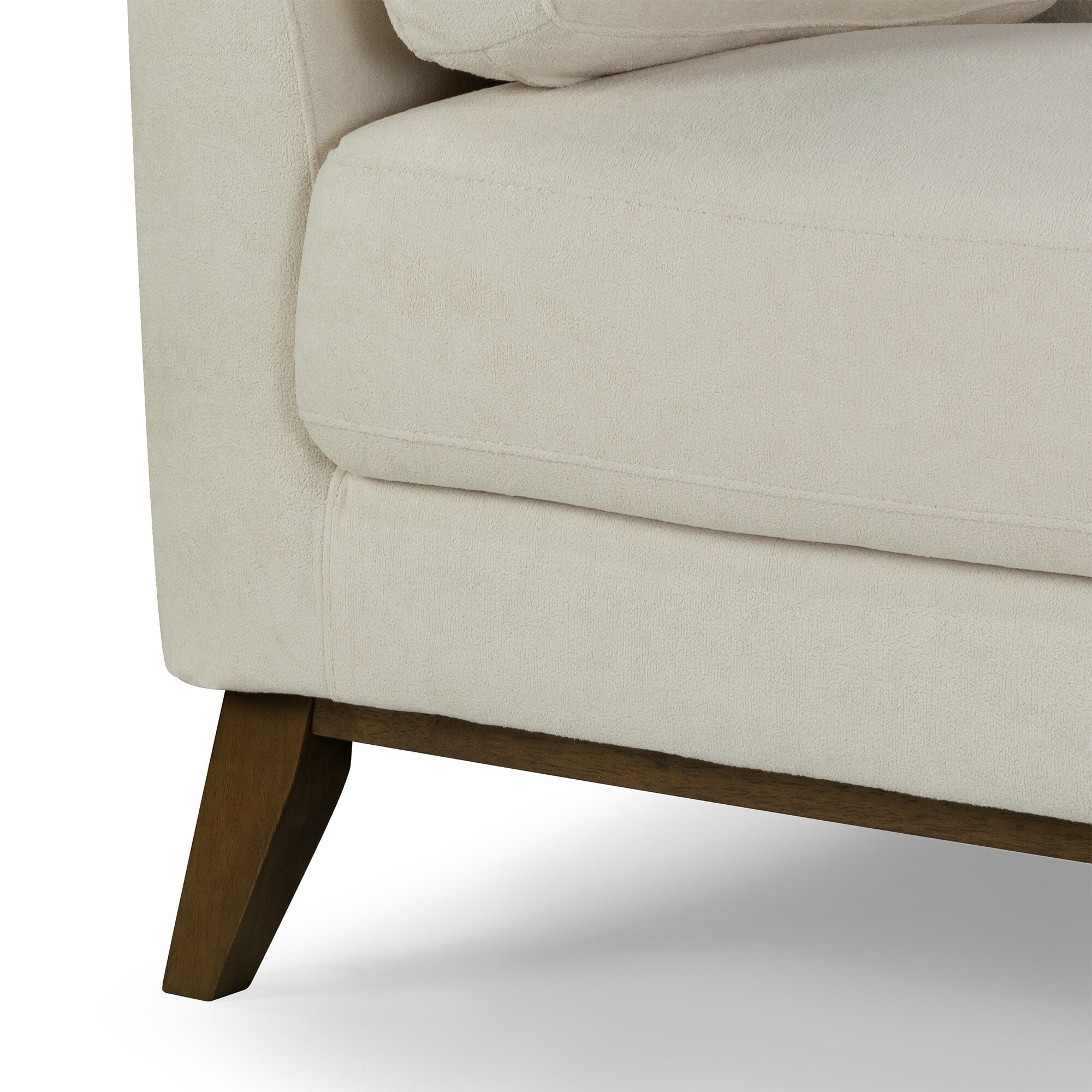 Canapé Birre en tissu micro-bouclé beige avec pieds en bois de noyer