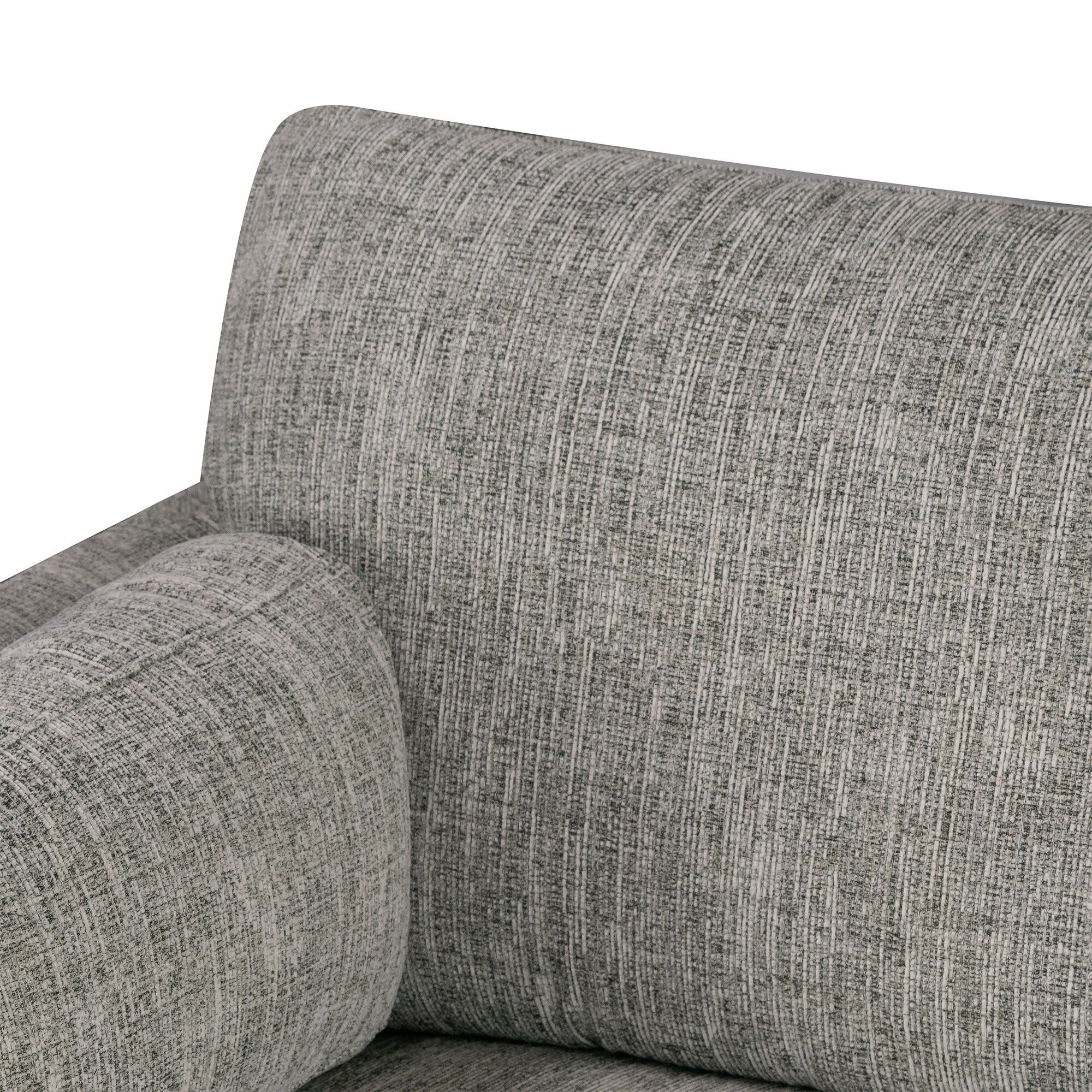 Canapé Birre en tissu chenille tweed noir et ivoire avec pieds en noyer