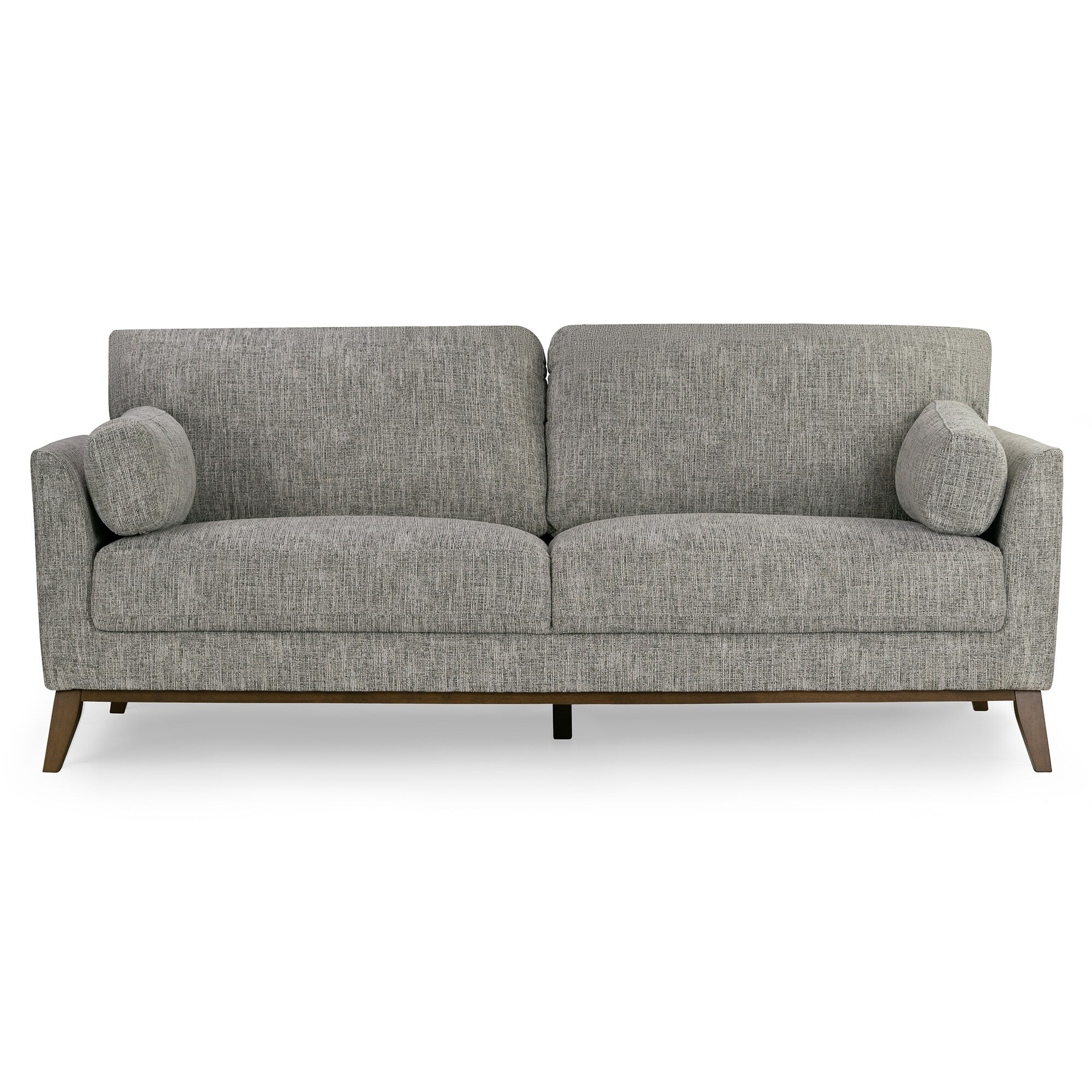 Canapé Birre en tissu chenille tweed noir et ivoire avec pieds en noyer