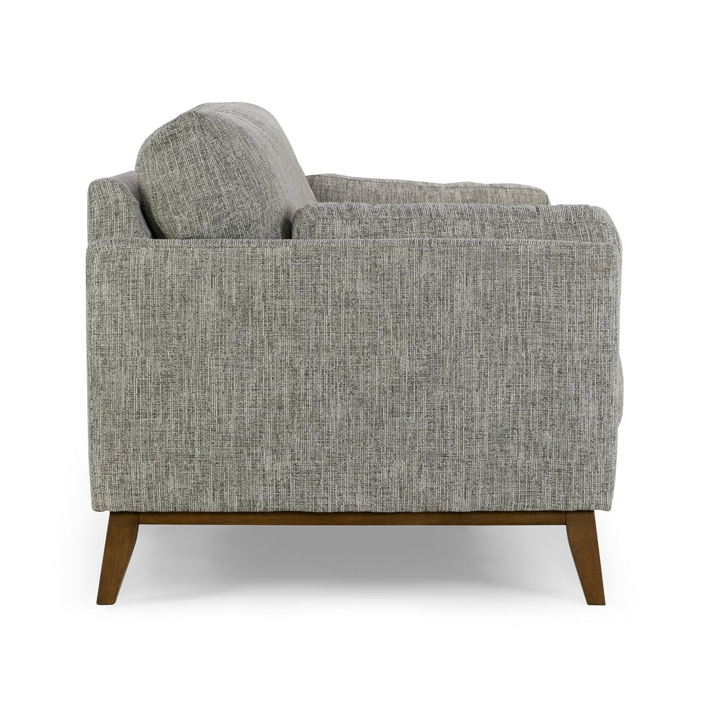 Canapé Birre en tissu chenille tweed noir et ivoire avec pieds en noyer