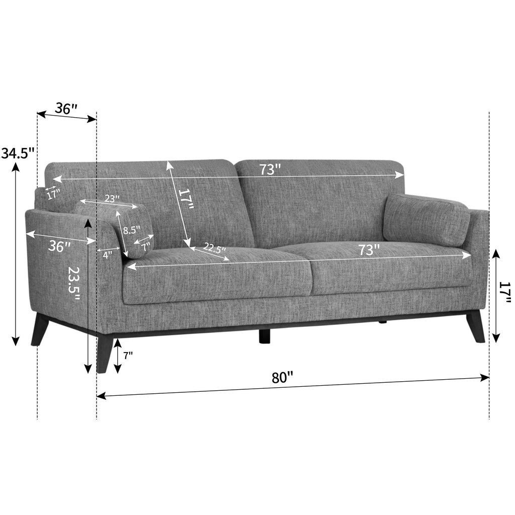 Canapé Birre en tissu chenille tweed noir et ivoire avec pieds en noyer