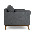 Canapé Birre en tissu micro-bouclé gris foncé avec pieds en bois de noyer