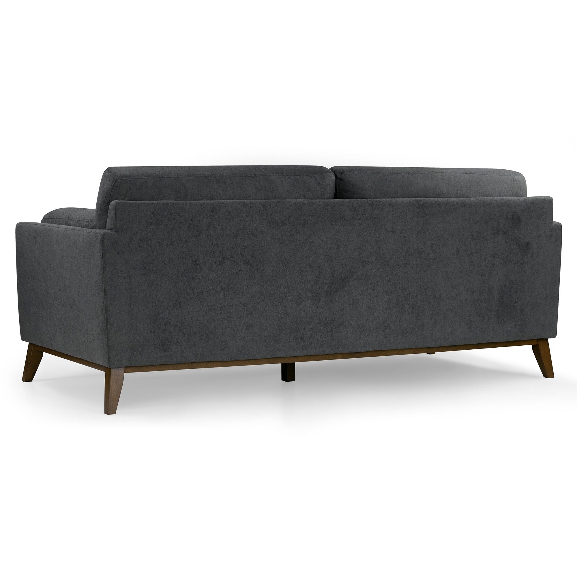 Canapé Birre en tissu micro-bouclé gris foncé avec pieds en bois de noyer