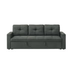 Canapé-lit gigogne Biry, coussins capitonnés, tissu gris foncé