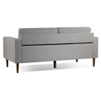 Canapé Bisera en tissu sergé beige capitonné avec pieds en bois de noyer