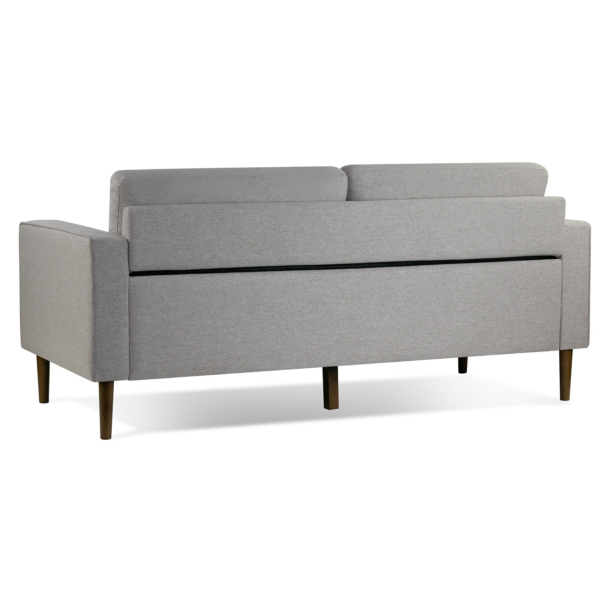 Canapé Bisera en tissu sergé beige capitonné avec pieds en bois de noyer