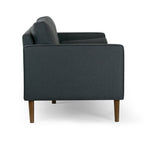 Canapé Bisera en tissu sergé gris foncé avec pieds en bois de noyer