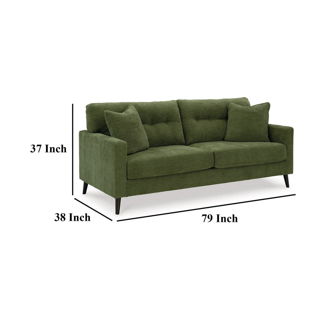Canapé Bixy, 2 coussins décoratifs, 79 pouces, polyester touffeté vert