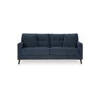 Canapé Bixy, 200 cm, bleu foncé, accoudoirs droits, 2 coussins décoratifs