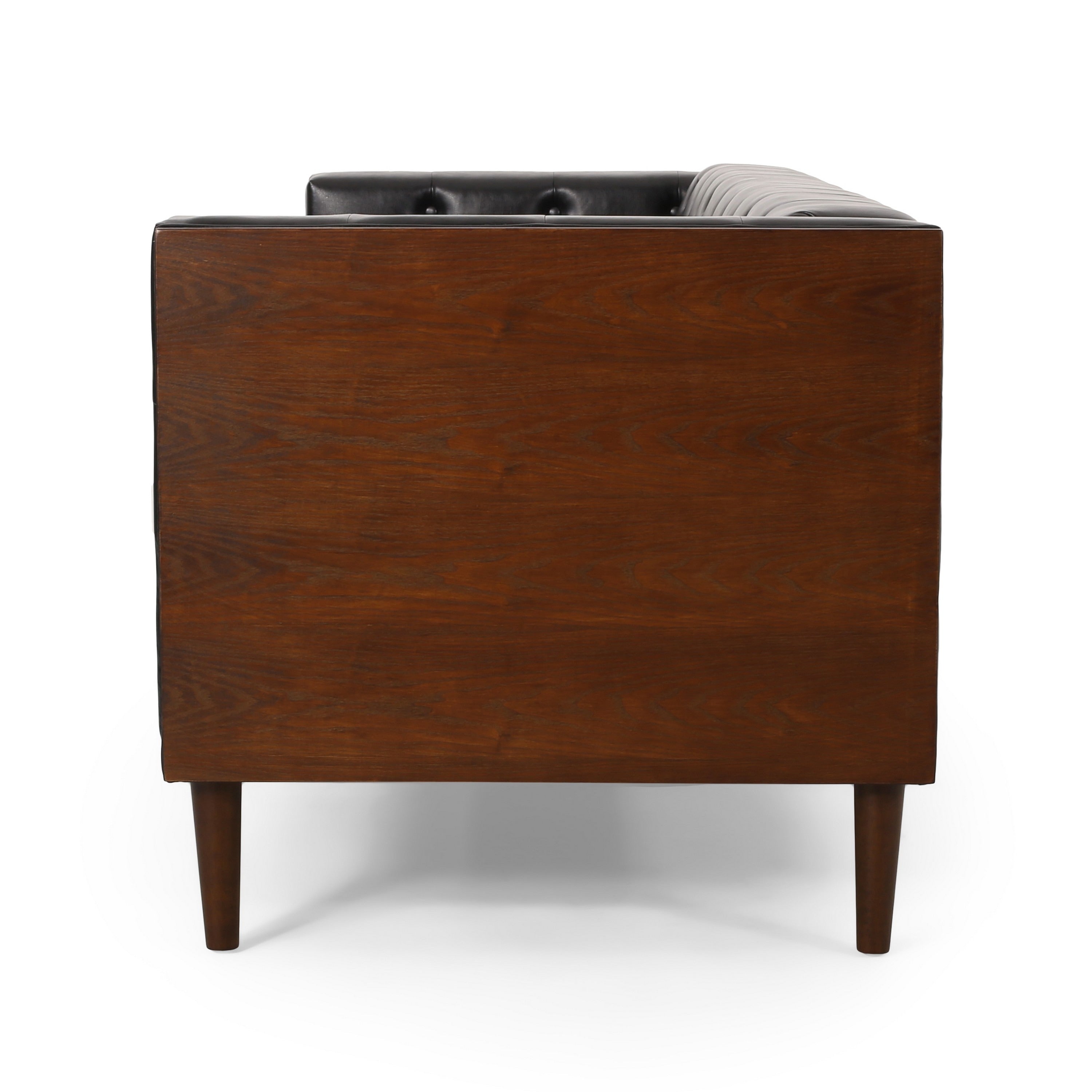 Canapé Biya, 90 pouces, Chesterfield capitonné en similicuir noir, 2 coussins