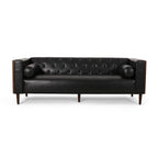 Canapé Biya, 90 pouces, Chesterfield capitonné en similicuir noir, 2 coussins
