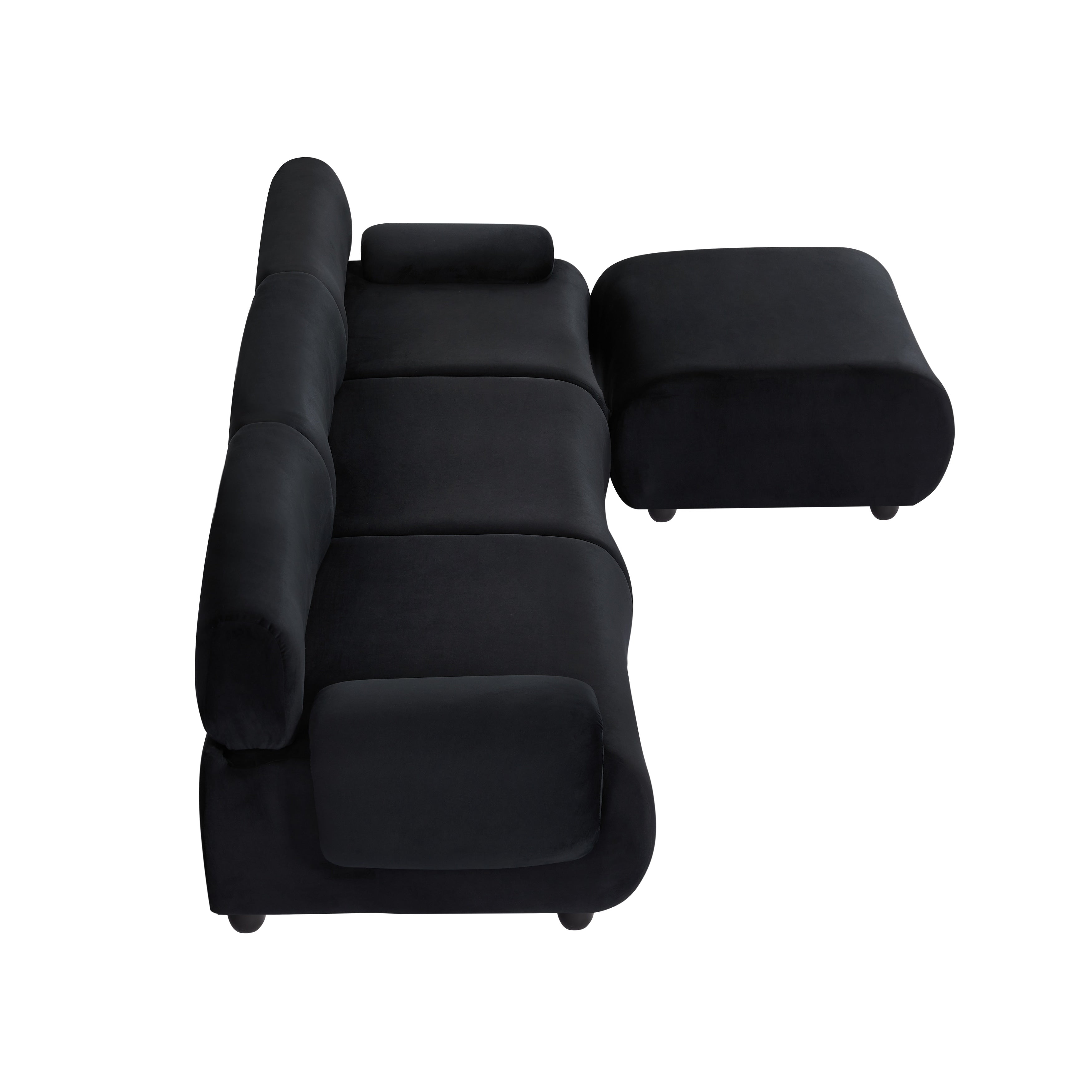 Canapé convertible en L en tissu noir 105 avec pouf