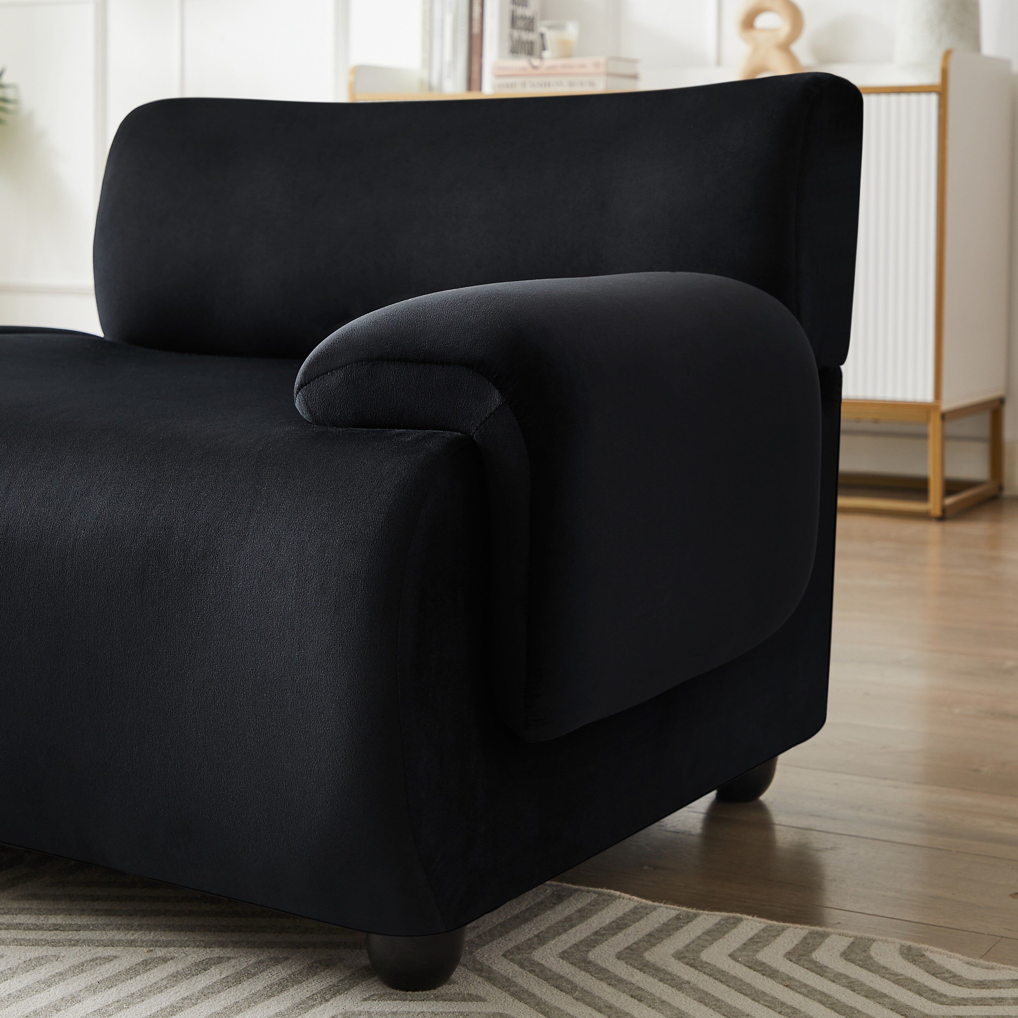 Canapé convertible en L en tissu noir 105 avec pouf