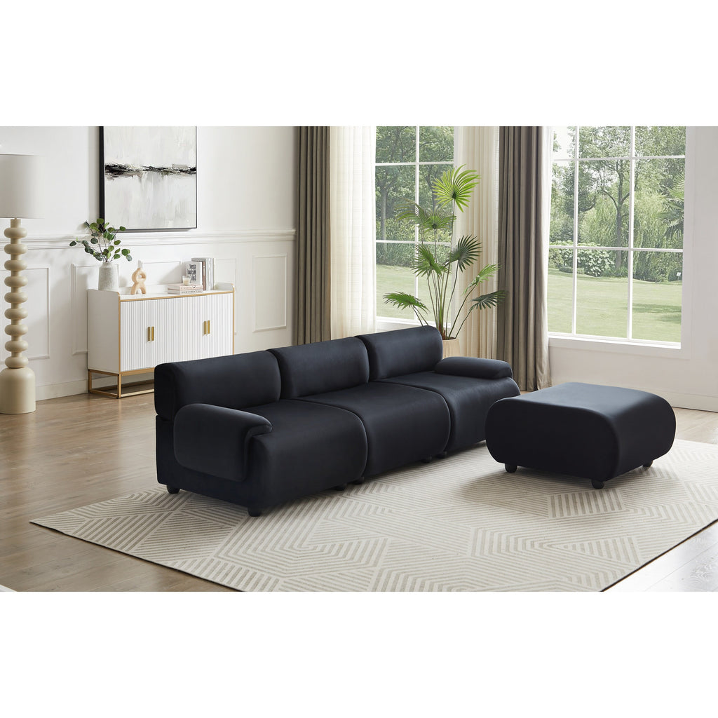 Grand canapé modulaire 3 places noir 105 avec pouf amovible et assise profonde