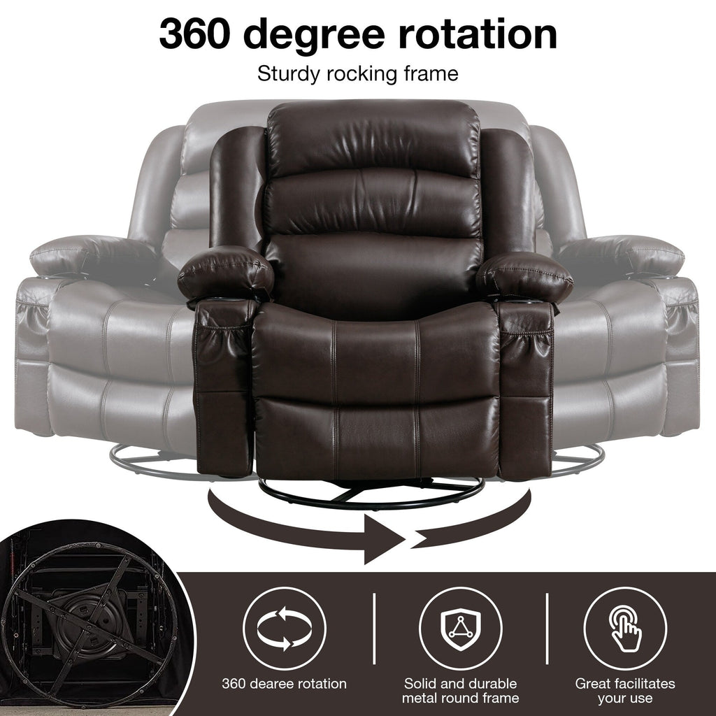 Fauteuil inclinable pivotant à 360° noir avec massage par vibration, chauffage, poches latérales, port USB et deux porte-gobelets