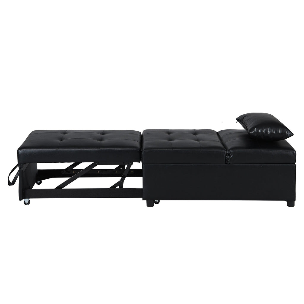 Canapé-lit ottoman simple pliable noir 39,8 avec dossier réglable et oreillers pour salon