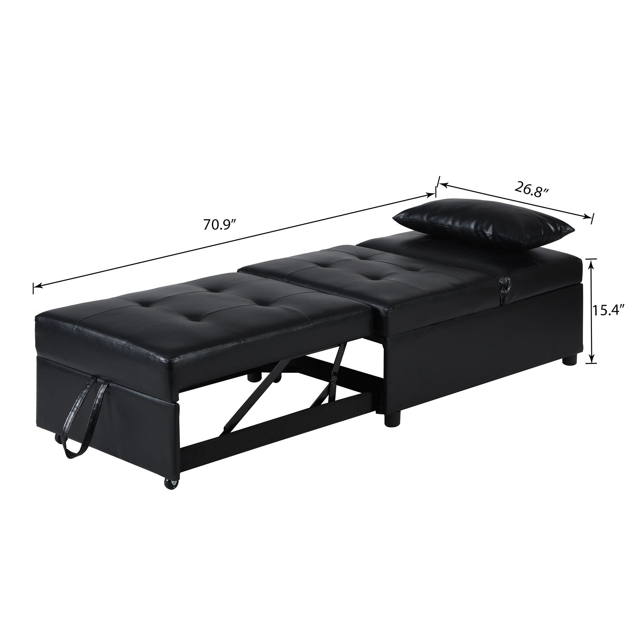 Canapé-lit ottoman simple pliable noir 39,8 avec dossier réglable et oreillers pour salon