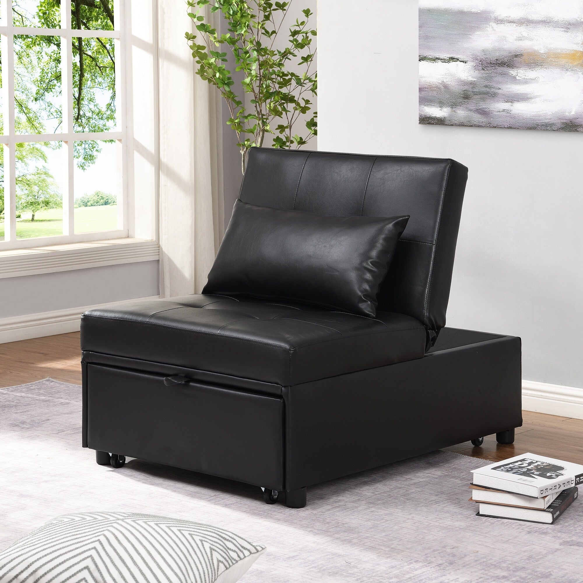 Canapé-lit ottoman simple pliable noir 39,8 avec dossier réglable et oreillers pour salon