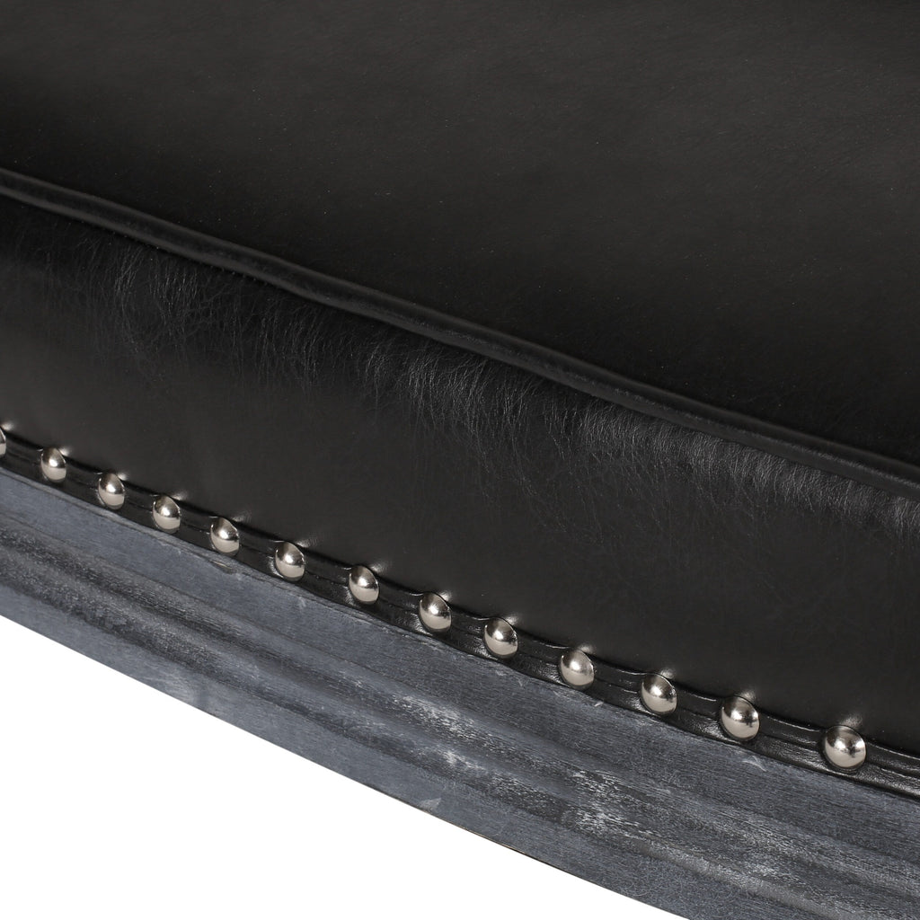 Canapé causeuse en similicuir noir 49,5" avec pieds tournés et clous décoratifs pour le salon