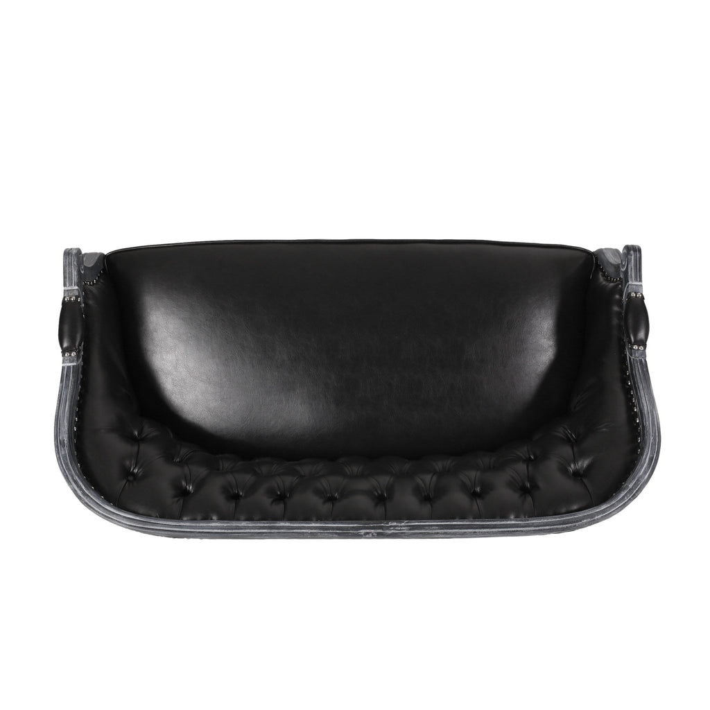 Canapé causeuse en similicuir noir 49,5" avec pieds tournés et clous décoratifs pour le salon