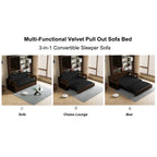 Canapé-lit convertible 3-en-1 noir 52,4 pouces avec système hydraulique et rangement, deux coussins moelleux pour le salon