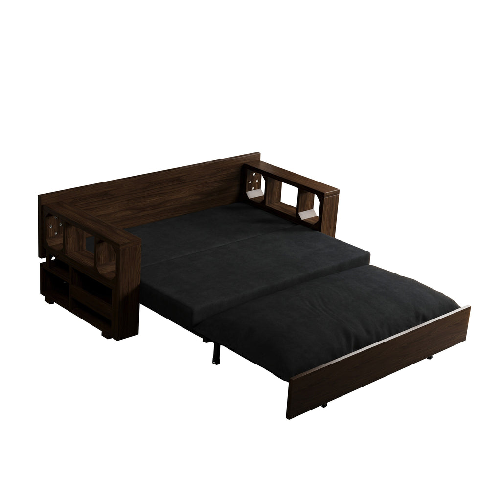 Canapé-lit convertible 3-en-1 noir 52,4 pouces avec système hydraulique et rangement, deux coussins moelleux pour le salon