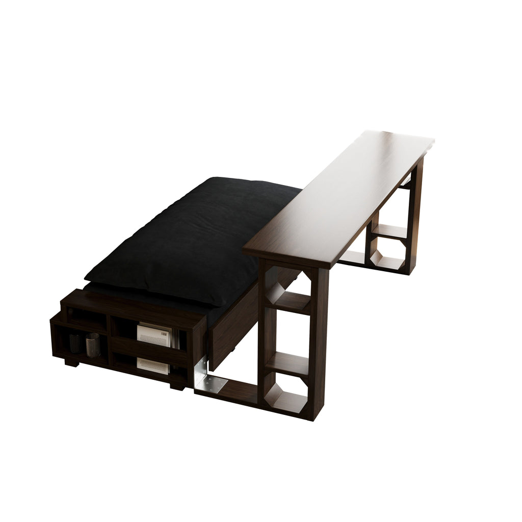 Canapé-lit convertible 3-en-1 noir 52,4 pouces avec système hydraulique et rangement, deux coussins moelleux pour le salon