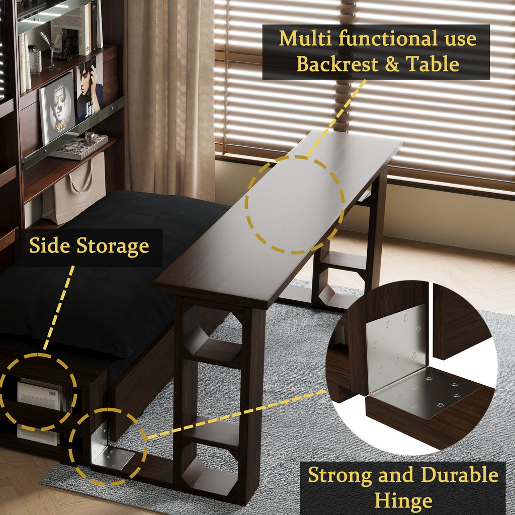 Canapé-lit convertible 3-en-1 noir 52,4 pouces avec système hydraulique et rangement, deux coussins moelleux pour le salon