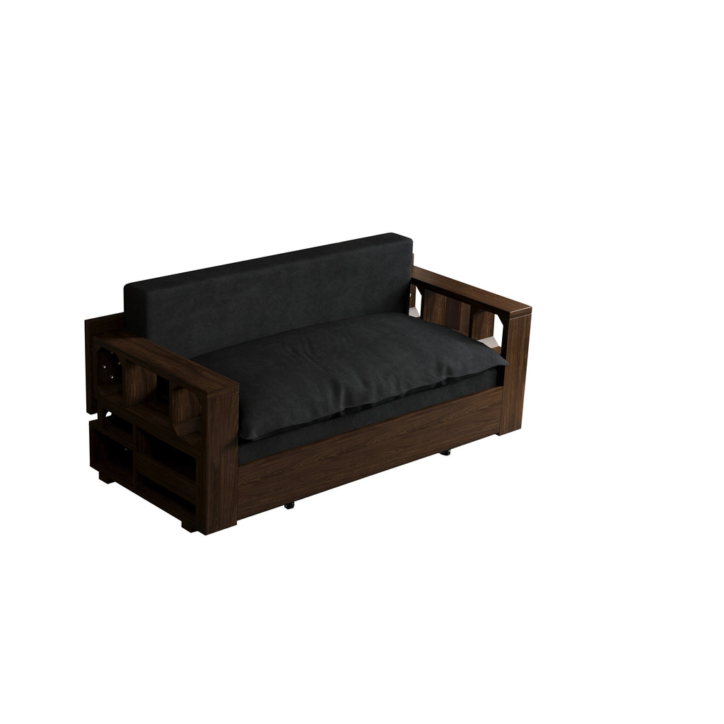 Canapé-lit convertible 3-en-1 noir 52,4 pouces avec système hydraulique et rangement, deux coussins moelleux pour le salon