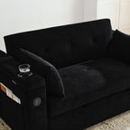 Canapé deux places en tissu noir 54'' : lit gigogne, rangement d'accoudoir et port de chargement USB