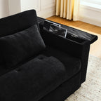 Canapé deux places en tissu noir 54'' : lit gigogne, rangement d'accoudoir et port de chargement USB
