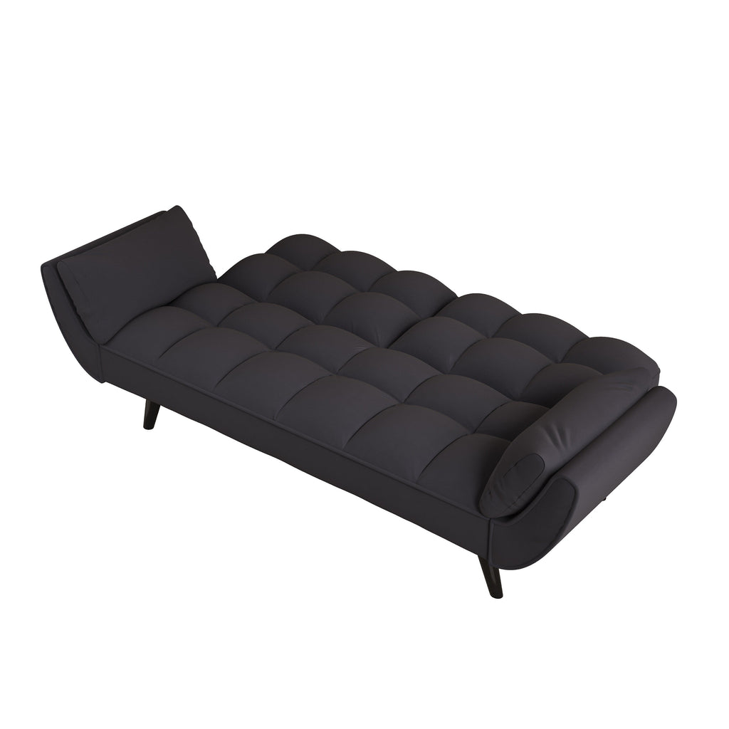 Canapé convertible 2 places en velours noir 57 avec dossier réglable, accoudoirs et rembourrage moelleux pour petits espaces